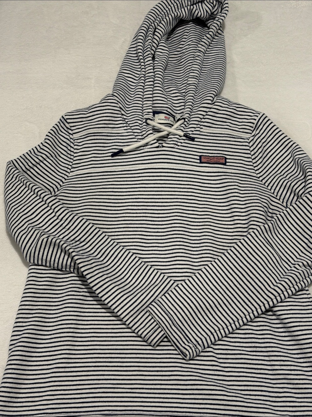 Vineyard Vines White and Navy Striped Hooded Pullover